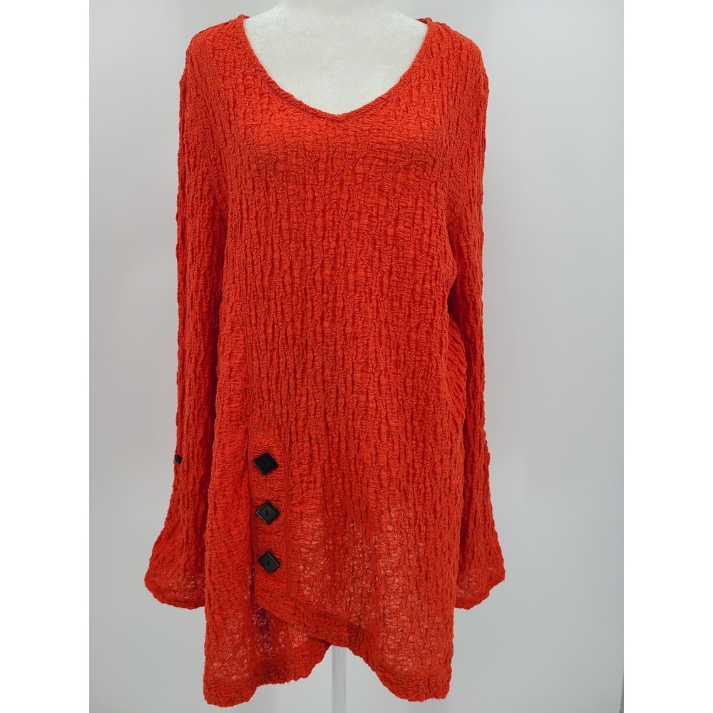 Ali Miles Asymmetrical Boho Lagenlook Tunic Top L Women Red Crinkle Textured - Picture 11 of 12